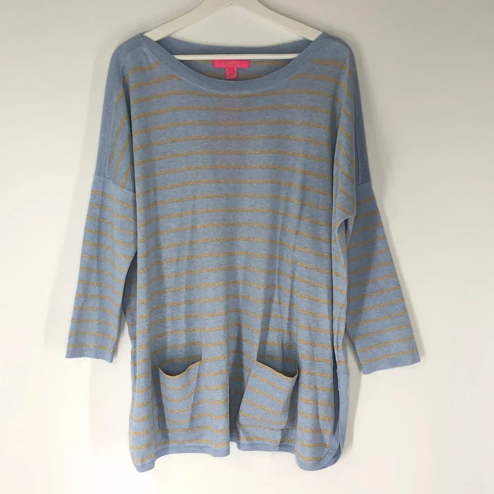 Lilly Pulitzer Heathered Blue Striped Cobo Sweater